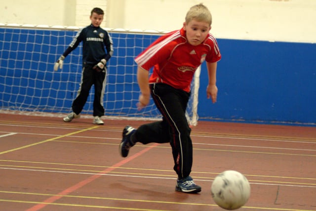 Connor Bettley, aged nine, shows off his football skills at the North Notts Arena.