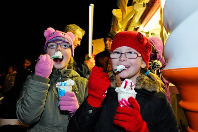 Chloe Dougherty and Phoebe Riley enjoyed an ice cream while they watched the 2014 display.