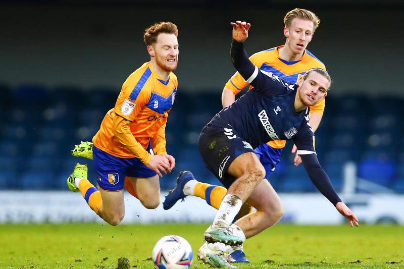 Stephen Quinn battling for possession with Kyle Taylor of Southend United at Roots Hall.