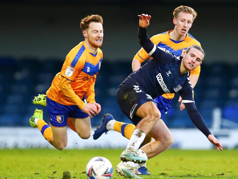 Stephen Quinn battling for possession with Kyle Taylor of Southend United at Roots Hall.
