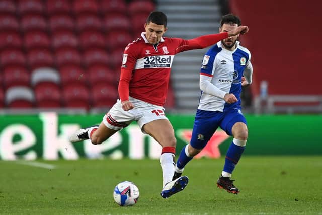 Nathan Wood of Middlesbrough in action during the Sky Bet Championship match between Middlesbrough and Blackburn Rovers at Riverside Stadium on January 24, 2021 in Middlesbrough, England. (Photo by Stu Forster/Getty Images)