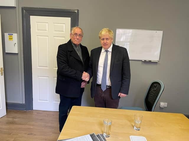 The Prime Minister Boris Johnson meeting Richard Lee in Hartlepool.