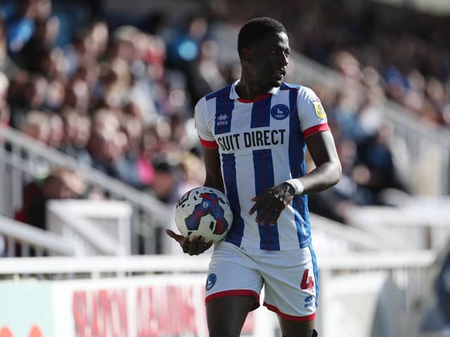Mouhamed Niang returns to the Hartlepool United squad against Everton U21s after completing his concussion protocol. (Credit: Mark Fletcher | MI News)