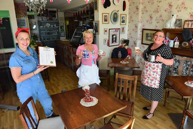 Jacky Ferry (left), owner of Glady's Vintage Tea room with staff (left to right) Leanne Arkley and Claire Jarvis.