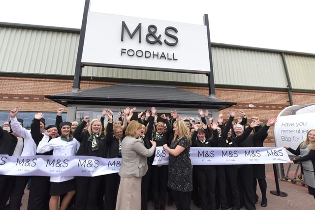 Store manager Andrea Maxwell (front right) cuts the ribbon to officially open the new Marks & Spencer Food Hall on Anchor Retail Park in 2015.