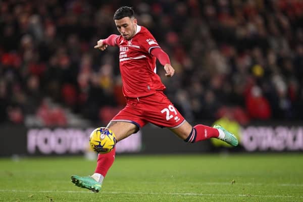 MIDDLESBROUGH, ENGLAND - NOVEMBER 28: Middlesbrough player Sam Greenwood in action during the Sky Bet Championship match between Middlesbrough and Preston North End at Riverside Stadium on November 28, 2023 in Middlesbrough, England. (Photo by Stu Forster/Getty Images)