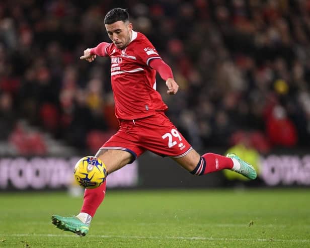 MIDDLESBROUGH, ENGLAND - NOVEMBER 28: Middlesbrough player Sam Greenwood in action during the Sky Bet Championship match between Middlesbrough and Preston North End at Riverside Stadium on November 28, 2023 in Middlesbrough, England. (Photo by Stu Forster/Getty Images)