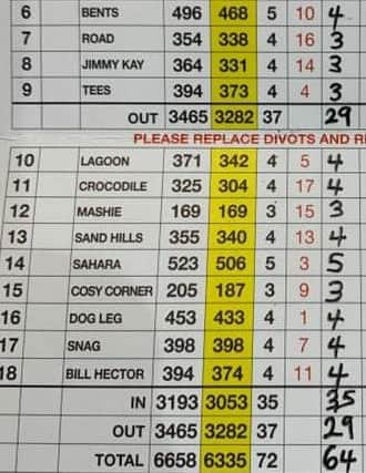 Lee's card for his round at Seaton Carew.