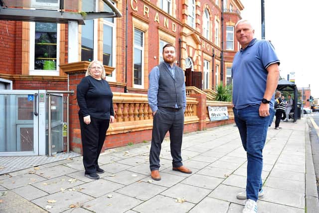 Left to right: Irene Southern (Head Housekeeper), Nathan Longthorne (General Manager) and Brian Keane CEO Otway Capital outside of The Grand Hotel. Picture by FRANK REID