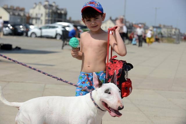 Maricos Palivec, four, with his dog Kikita at Seaton Carew on Tuesday, July 19.