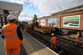 Workmen demolishing the disused platform 3 at Hartlepool Railway Station.