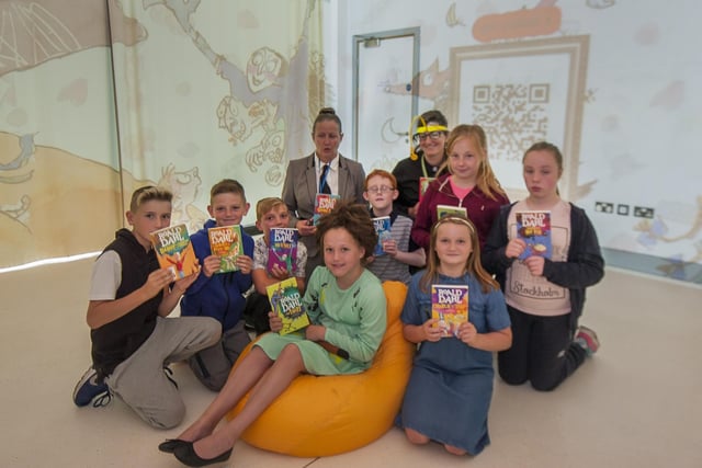Staff and Year 7 pupils at St. Hilds C of E School, Hartlepool taking part in Roald Dahl Day in 2016.