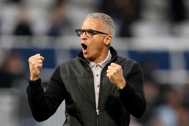 Hartlepool United Interim manager Keith Curle was in a buoyant mood after celebrating win over Grimsby Town. (Credit: Mark Fletcher | MI News)