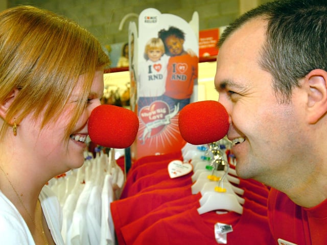 T K Maxx sells Comic Relief tops and red noses to raise money for the charity in 2007.