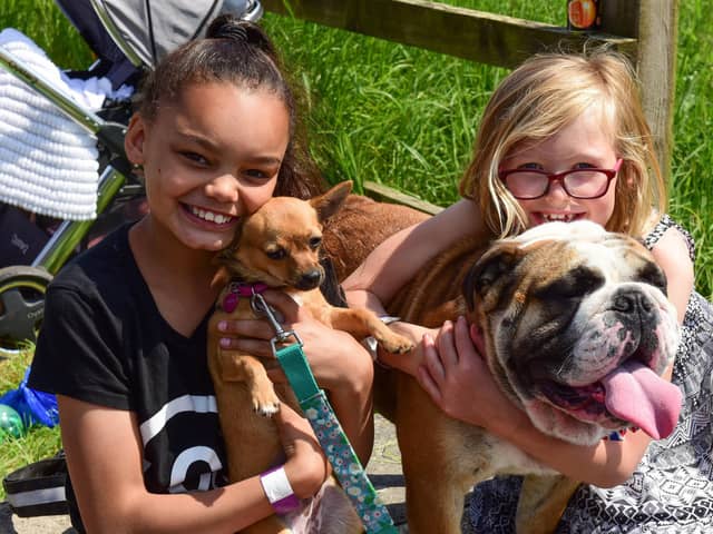 Rhianna Ibrahim (left) with chihuahua Princess and Madeline Cranney with British bulldog Winston at an event in aid of Alice House Hospice in 2018.