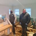 Keiron and Tony from Stags mental health group set up the visiting booth at Dinsdale Lodge shortly before Christmas.