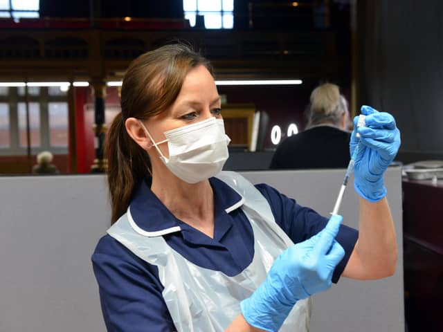 Nurse Practioner Julie Faint preparing doses of the vaccine at a recent clinic at Hartlepool Town Hall Theatre.