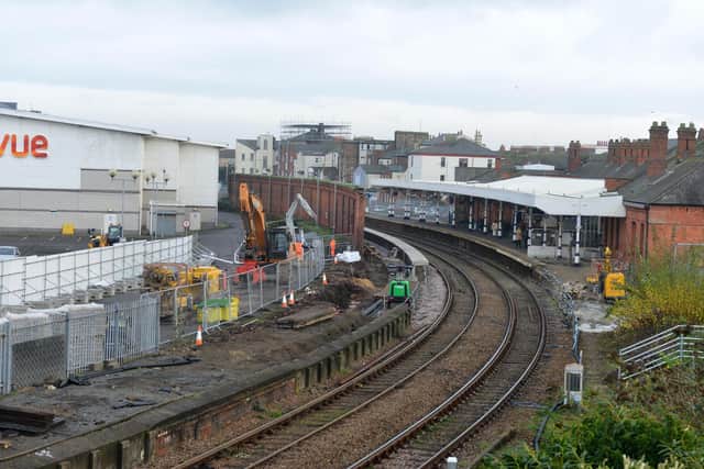 Hartlepool Railway Station after a section of the longstanding wall has been removed.