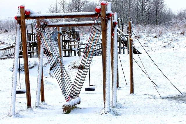 Snow covered play equipment at Summerhill in 2013.