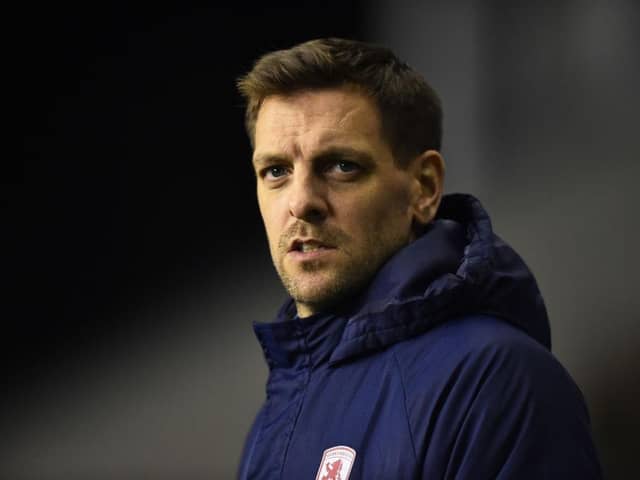 Jonathan Woodgate manager of Middlesbrough looks on during the Sky Bet Championship match between Wigan Athletic and Middlesbrough at DW Stadium on February 11, 2020 in Wigan, England.