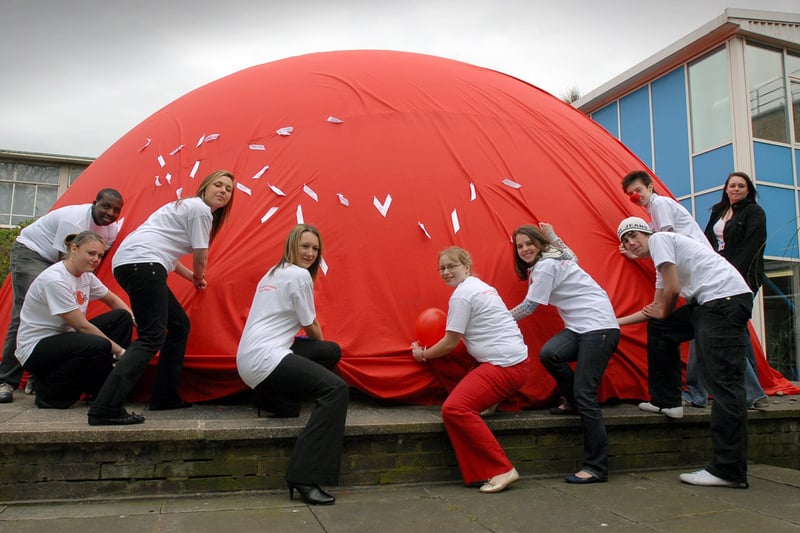 South Tyneside College students wanted to create the 'biggest red nose in the universe' in this 2007 fundraiser.