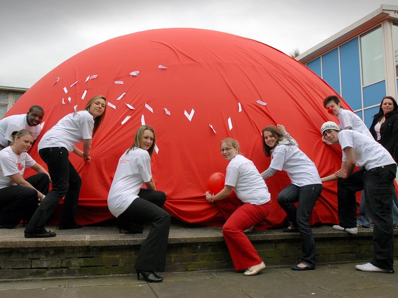 South Tyneside College students wanted to create the 'biggest red nose in the universe' in this 2007 fundraiser.