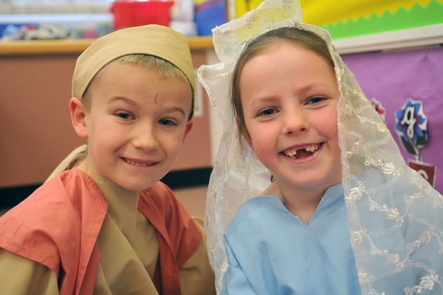 Peter McGrath and Ella Robson play Mary and Joseph in their 2014 nativity.