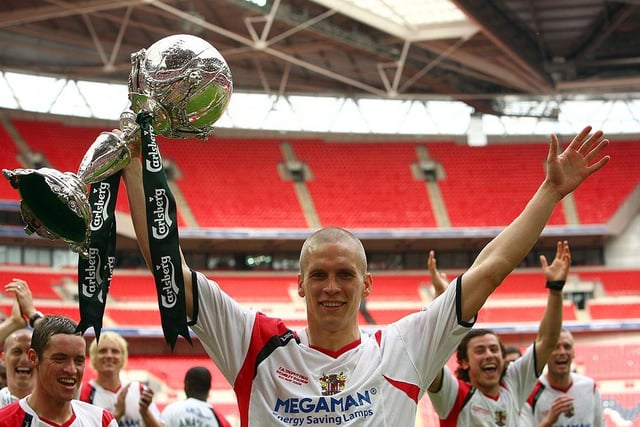 Stevenage made the play-offs with 81 points but were unable to achieve promotion. They did enjoy Wembley success in the FA Trophy, however.  (Photo by Ian Walton/Getty Images)
