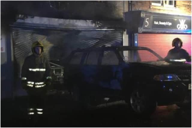 Firefighters and police were called to Sizzlers on Blackhills Road in Hordon after a car hit the building.
Photo by County Durham & Darlington Fire & Rescue Service.
