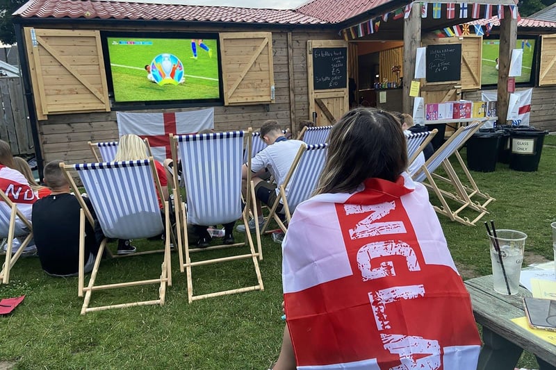 Outdoor viewing was popular as England emerged from Covid in 2021. Here spectators at the Raby Arms, in Hart, watch the delayed Euro 2020 final against Italy in 2021.