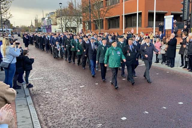 Veterans are applauded as they parade through the centre of Hartlepool on Remembrance Sunday.
