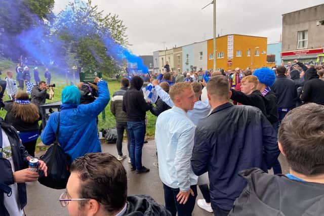 Hartlepool United fans outside the ground.