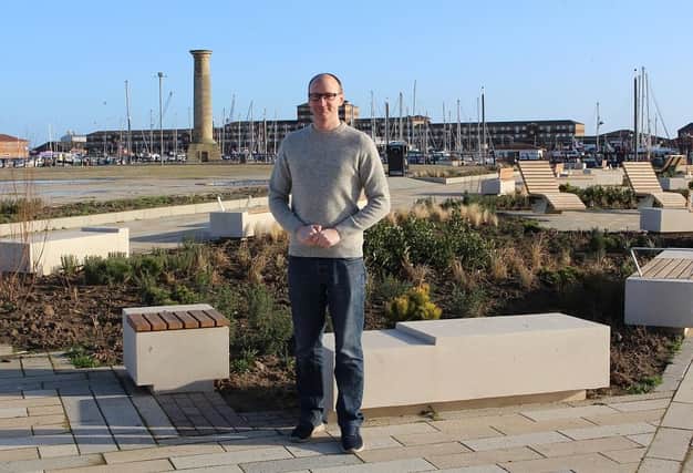 Hartlepool Council Leader Cllr Shane Moore on The Waterfront site. Phase one of the redevelopment of a linear park was runner up in the Pedestrian Environment category at the 2020 LocalGov Street Design Awards.