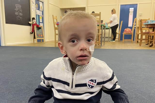 Noah Griffiths who returned to nursery for the first time since he was diagnosed with a brain tumour. Picture by FRANK REID