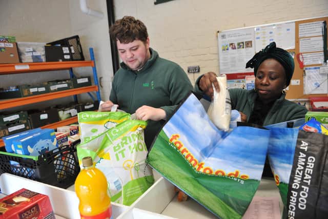 Volunteers pack bags at Hartlepool Foodbank in a picture taken before social distancing measures were introduced.