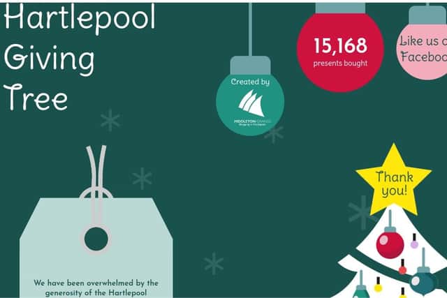 Over 15,000 presents for individual children were bought through the online Hartlepool Giving Tree.