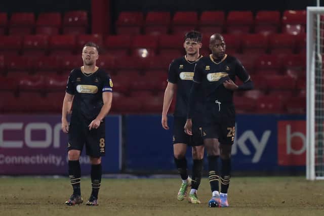 Hartlepool United player dejection after Crewe make it 2-0. (Photo: Chris Donnelly | MI News)