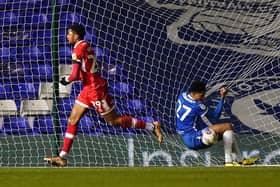 Middlesbrough's Chuba Akpom celebrates scoring.