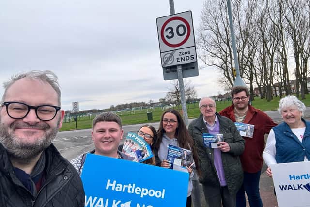 Conservatives, including council leader Mike Young, far left, on the campaign trail ahead of the upcoming May elections. Pic via Hartlepool Conservatives.
