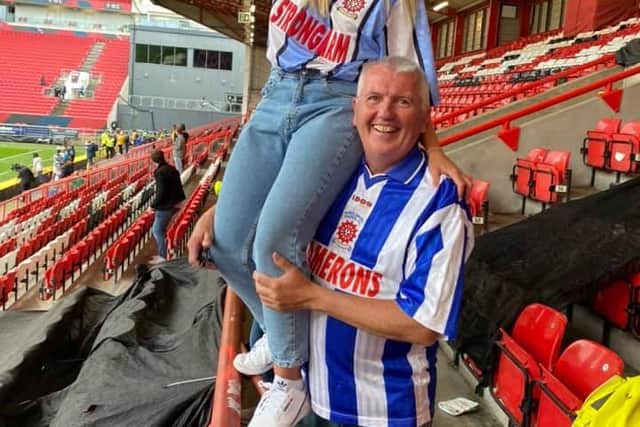 Dave and daughter Amy Sutheran at the play off final in Bristol.