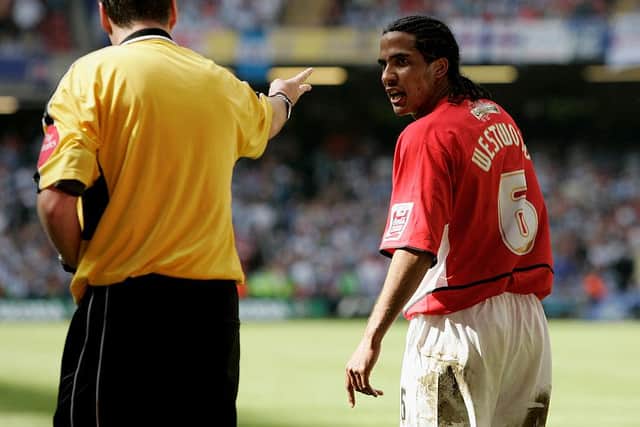 Chris Westwood is sent off during the Coca-Cola Football League One play-off final between Hartlepool v Sheffield Wednesday on May 29, 2005 at the Millennium Stadium, Cardiff, Wales.  (Photo by Ian Walton/Getty Images)