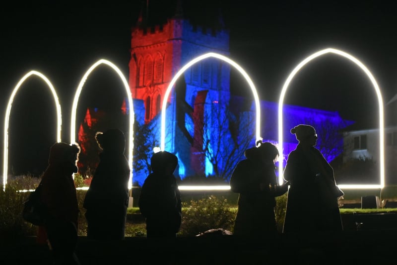 St Hilda's Church illuminated through lit up archways installed in the Croft Gardens for the Wintertide Festival. Picture by BERNADETTE MALCOLMSON