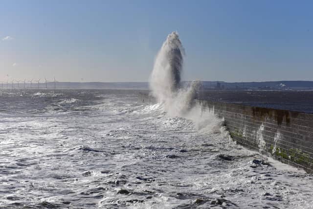Stormy seas at the Heugh Breakwater, Hartlepool, earlier this morning.
