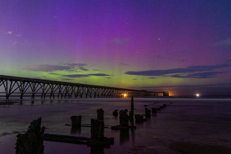 The aurora pictured in all its glory at Steetley Pier by Paul Gale last night.