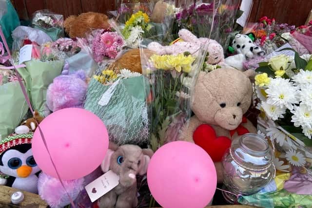 Tributes left by the community following the death of two-year-old Maya Louise Chappell in Shotton Colliery.