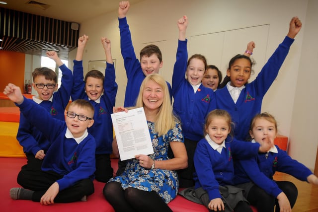 Head teacher Jane Looms with pupils from Jesmond Gardens Primary School after a great Ofsted report 7 years ago.