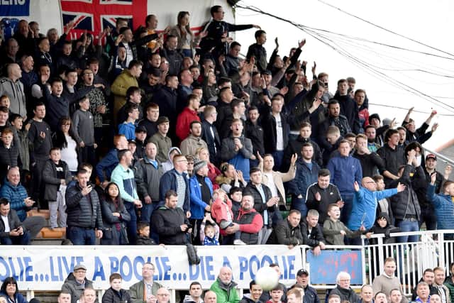 Hartlepool United fans in Victoria Park's North West Corner. Picture by FRANK REID