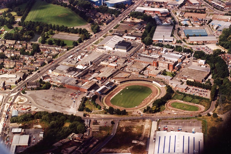 Aerial view of Owlerton Stadium, Sheffield, in the 1990s