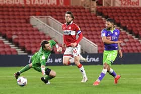 Nahki Wells of Bristol City scores his side's third goal against Middlesbrough.