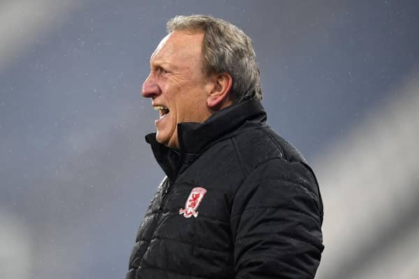 Neil Warnock, Manager of Middlesborough gives his team instructions during the Sky Bet Championship match between Huddersfield Town and Middlesbrough at John Smith's Stadium on November 28, 2020 in Huddersfield, England.